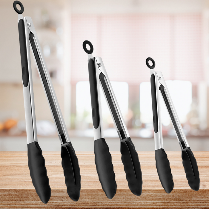 Harwelton™ Silicone Kitchen Tongs Set of 3 with Locking Handles