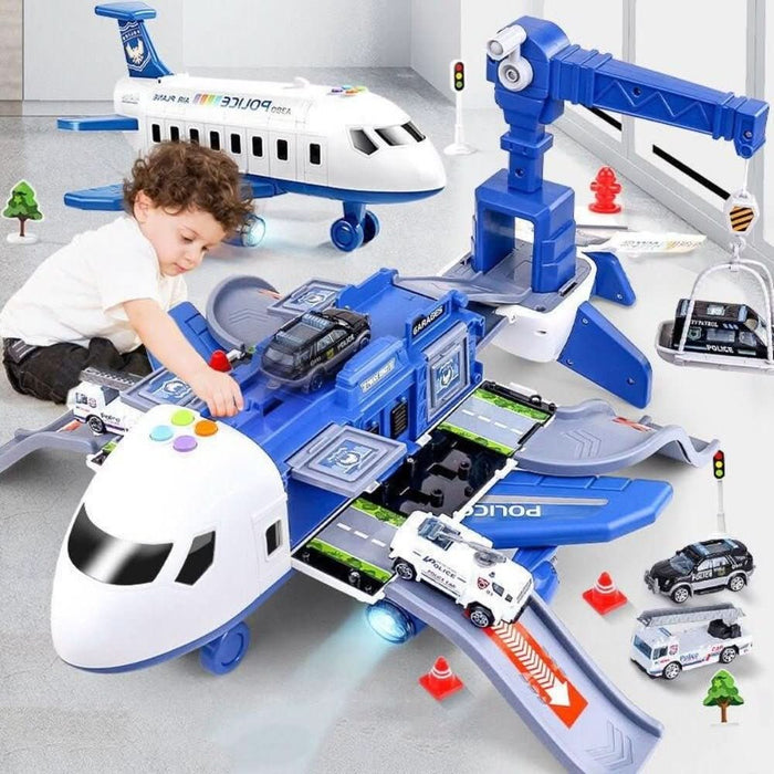 Harwelton™ Fold-Out Toy Aeroplane Playset with Working Crane and Mini Cars