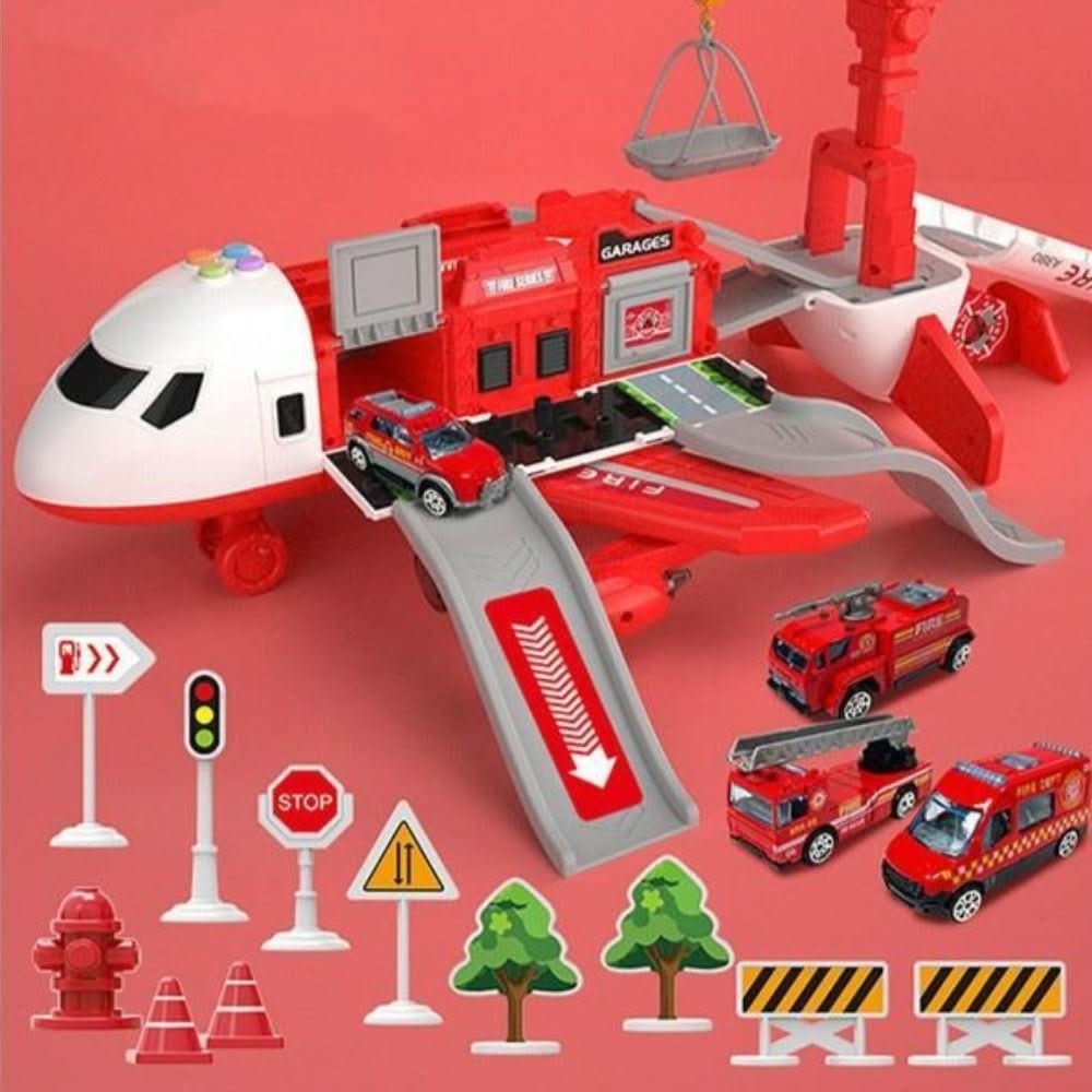 Fold-Out Toy Aeroplane Playset with Working Crane and Mini Cars