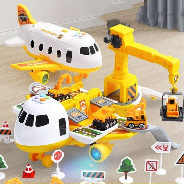 Fold-Out Toy Aeroplane Playset with Working Crane and Mini Cars