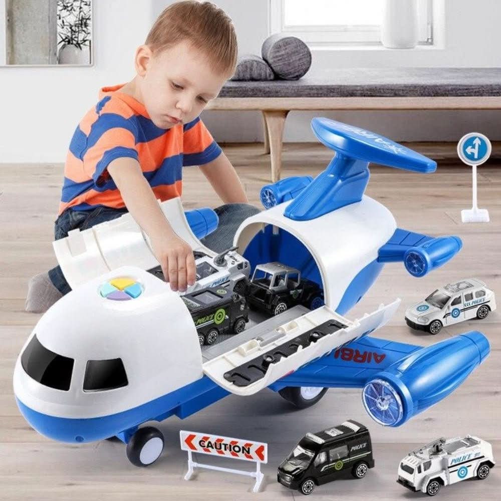 Fold-Out Toy Aeroplane Playset with Working Crane and Mini Cars