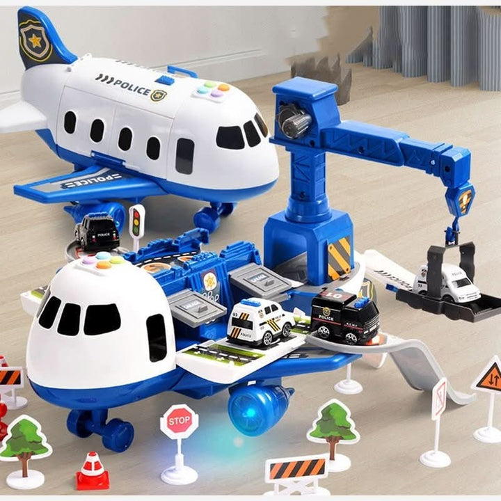 Fold-Out Toy Aeroplane Playset with Working Crane and Mini Cars