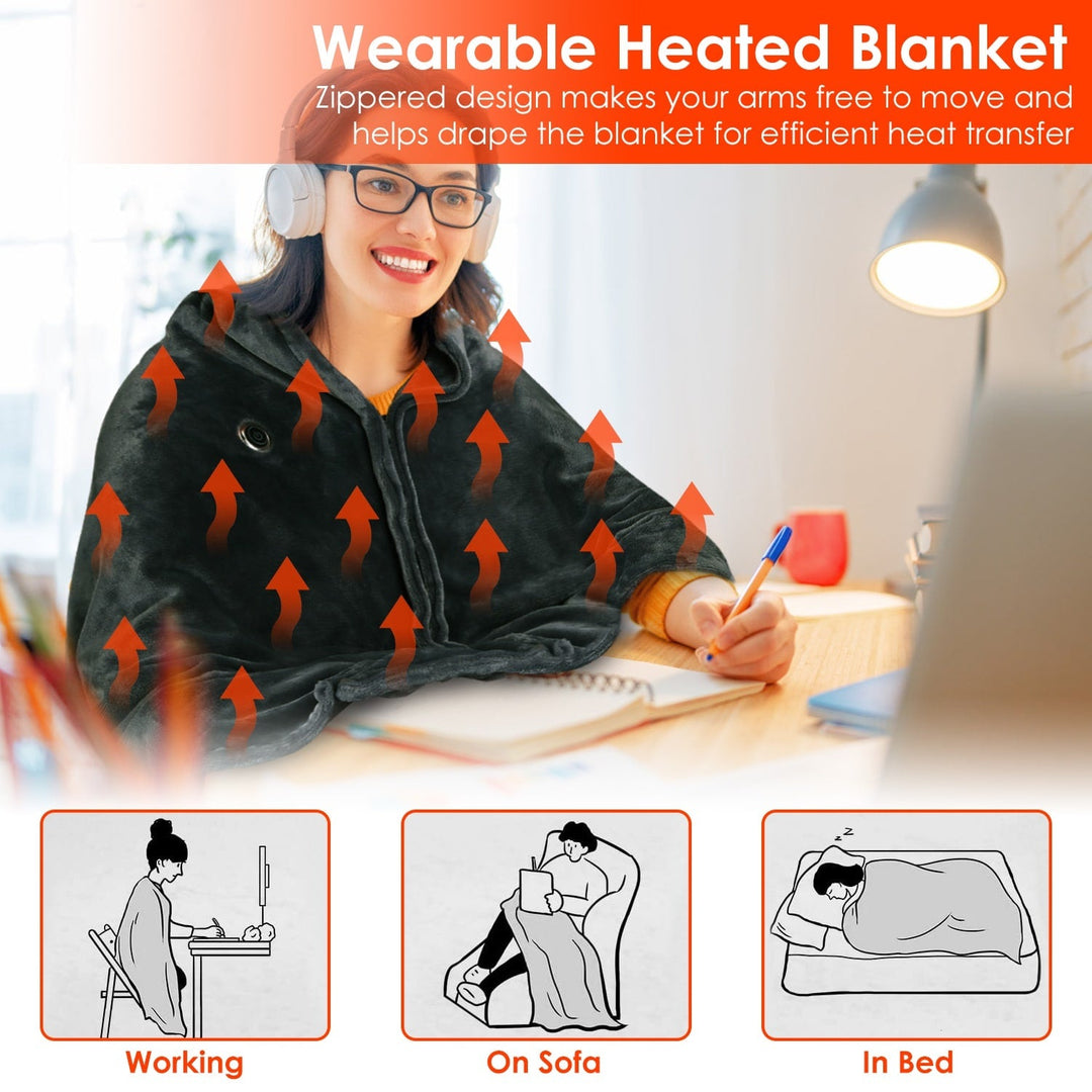 Harwelton™ Wearable USB Heated Blanket with Zip &amp; Fleece Wrap