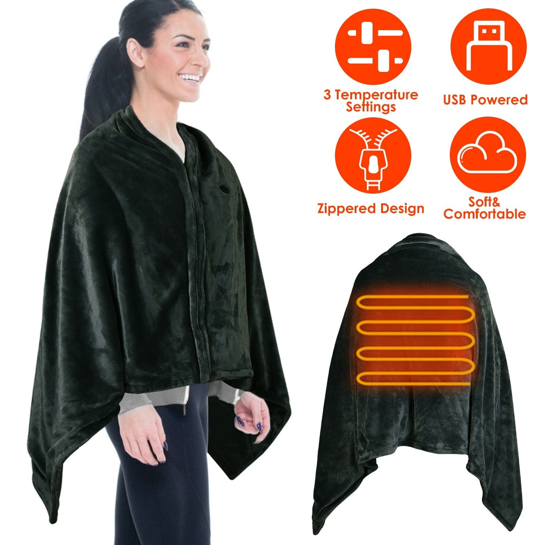 Harwelton™ Wearable USB Heated Blanket with Zip &amp; Fleece Wrap
