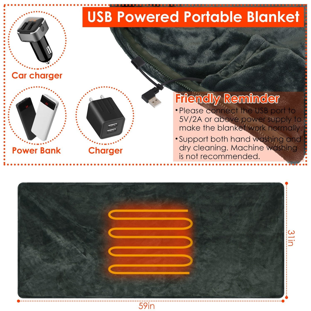 Harwelton™ Wearable USB Heated Blanket with Zip &amp; Fleece Wrap