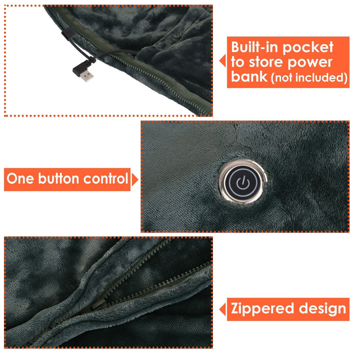 Harwelton™ Wearable USB Heated Blanket with Zip &amp; Fleece Wrap