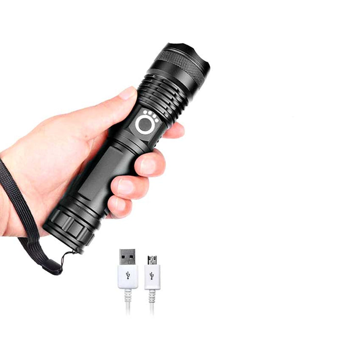 Rechargeable LED Torch with Zoom, Waterproof Aluminium Body