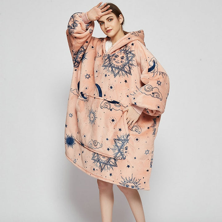 Harwelton™ Sherpa-Lined Blanket Hoodie with Fun Prints and Knee-Length Fit