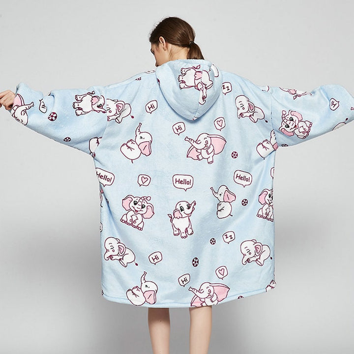 Harwelton™ Sherpa-Lined Blanket Hoodie with Fun Prints and Knee-Length Fit