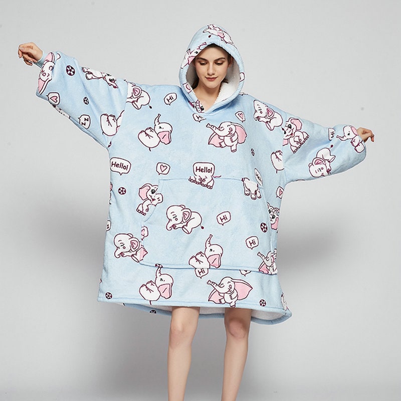Harwelton™ Sherpa-Lined Blanket Hoodie with Fun Prints and Knee-Length Fit