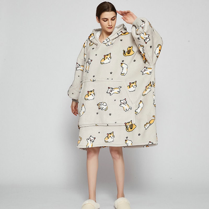 Harwelton™ Sherpa-Lined Blanket Hoodie with Fun Prints and Knee-Length Fit