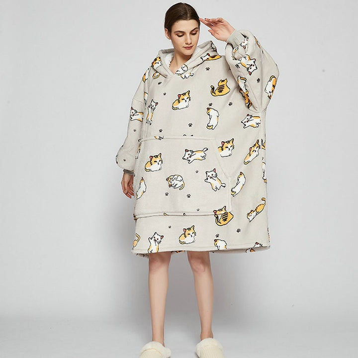 Harwelton™ Sherpa-Lined Blanket Hoodie with Fun Prints and Knee-Length Fit