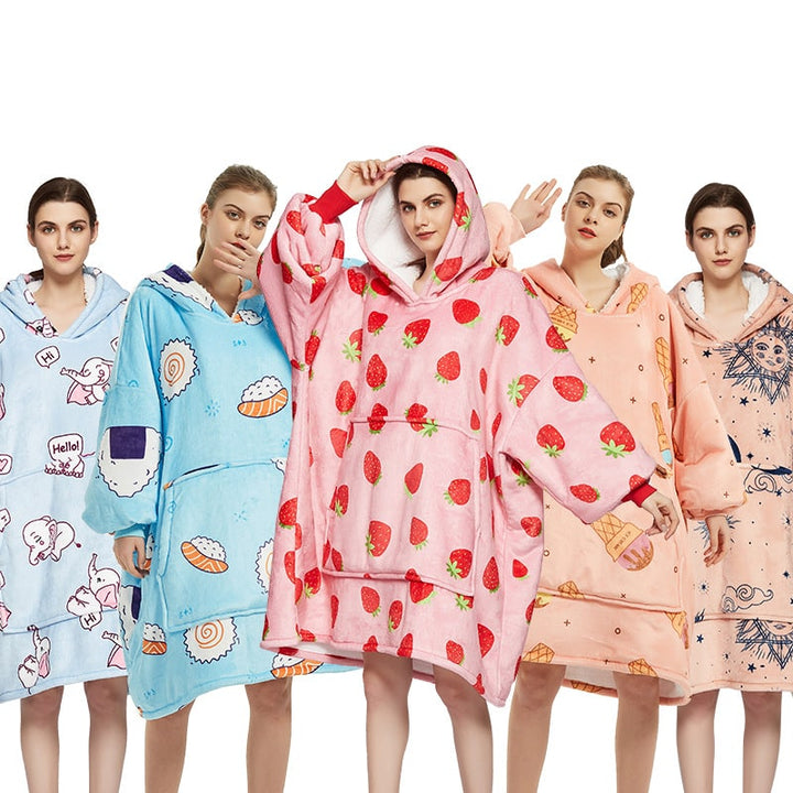 Harwelton™ Sherpa-Lined Blanket Hoodie with Fun Prints and Knee-Length Fit