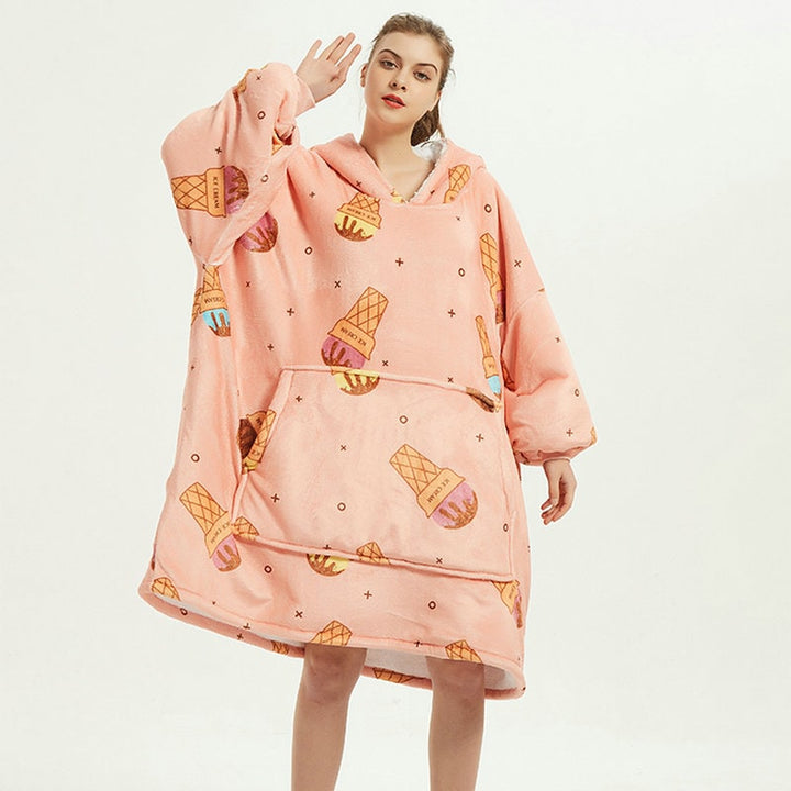 Harwelton™ Sherpa-Lined Blanket Hoodie with Fun Prints and Knee-Length Fit