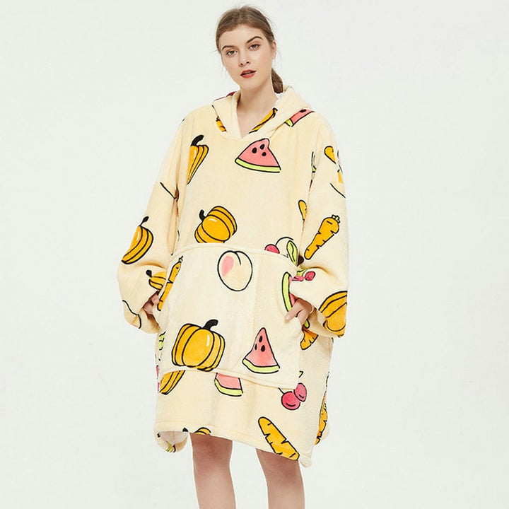 Harwelton™ Sherpa-Lined Blanket Hoodie with Fun Prints and Knee-Length Fit