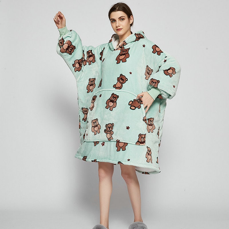 Harwelton™ Sherpa-Lined Blanket Hoodie with Fun Prints and Knee-Length Fit