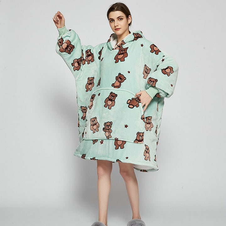 Harwelton™ Sherpa-Lined Blanket Hoodie with Fun Prints and Knee-Length Fit