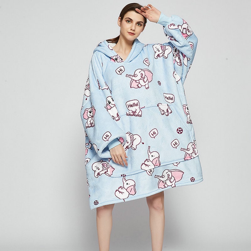 Harwelton™ Sherpa-Lined Blanket Hoodie with Fun Prints and Knee-Length Fit
