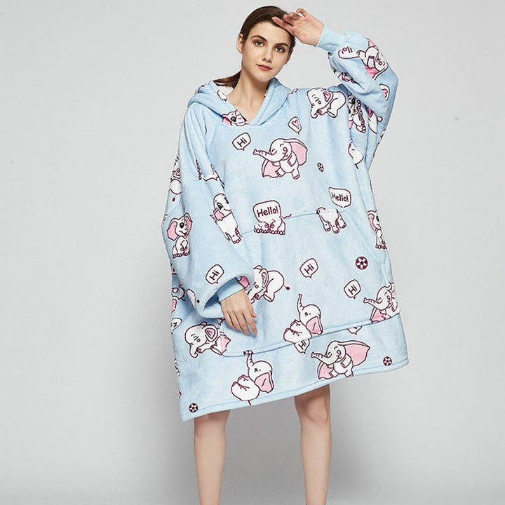 Harwelton™ Sherpa-Lined Blanket Hoodie with Fun Prints and Knee-Length Fit