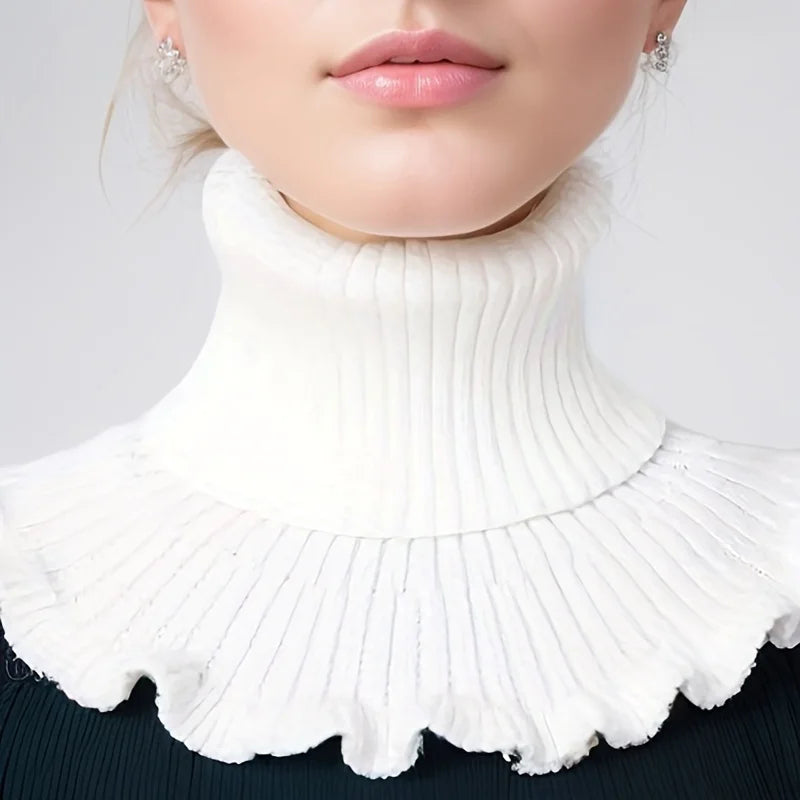 Knitted Turtleneck Collar Scarf – Ruffled Edge, Windproof
