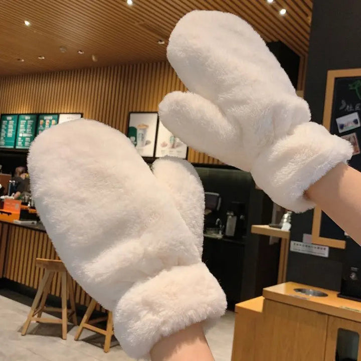 Thick Plush Winter Mittens with Stretchy Fluffy Cuffs