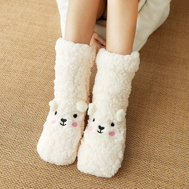 Harwelton™ Cute Bear Fleece Socks with Non-Slip Grip Sole