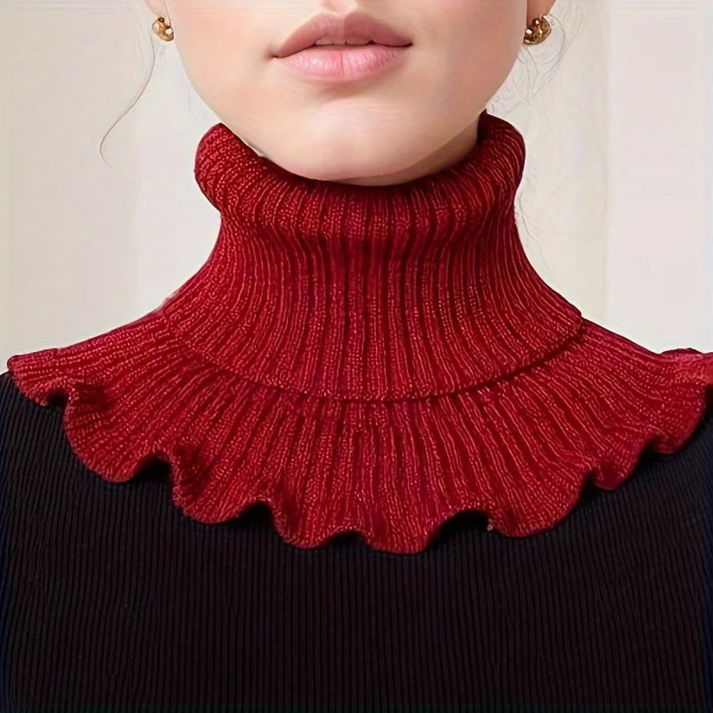 Knitted Turtleneck Collar Scarf – Ruffled Edge, Windproof