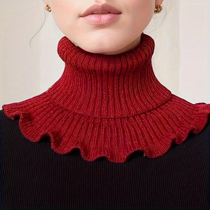 Knitted Turtleneck Collar Scarf – Ruffled Edge, Windproof