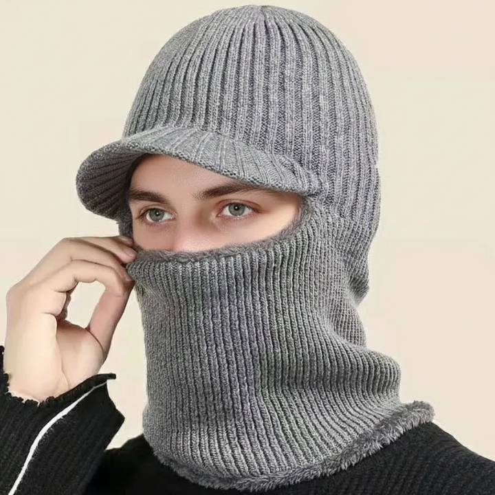 Knitted Balaclava Beanie with Visor and Plush Lining